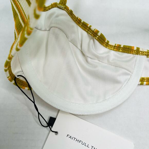 Faithfull the Brand Farrah Bikini Top Temara Multi Green Stripe 6/Medium NWT - Picture 7 of 9